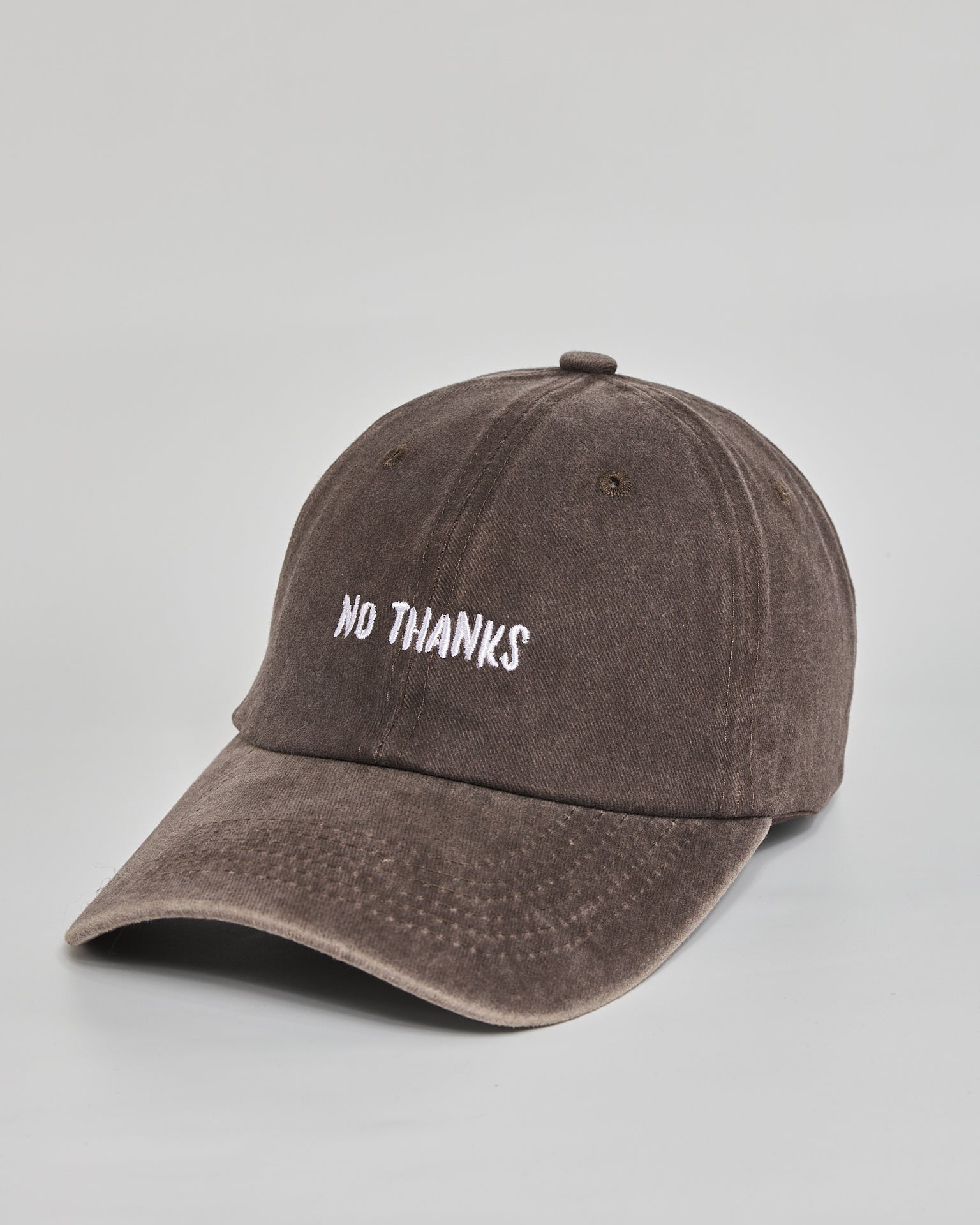 No Thanks brown washed cap - side view
