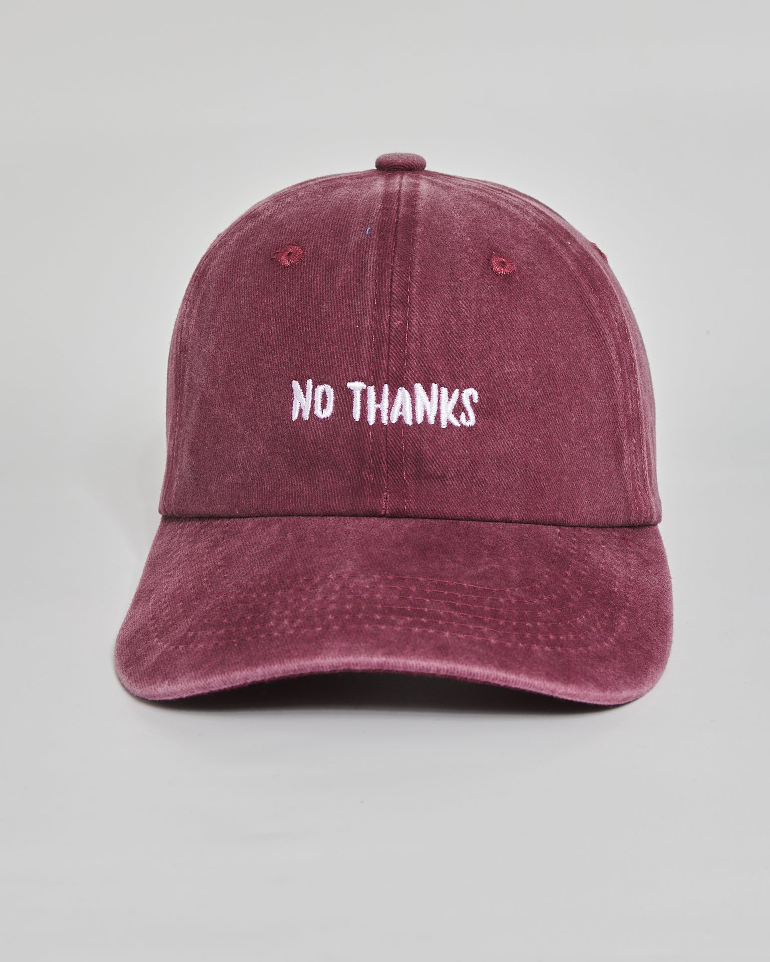 No Thanks burgundy washed cap - front view