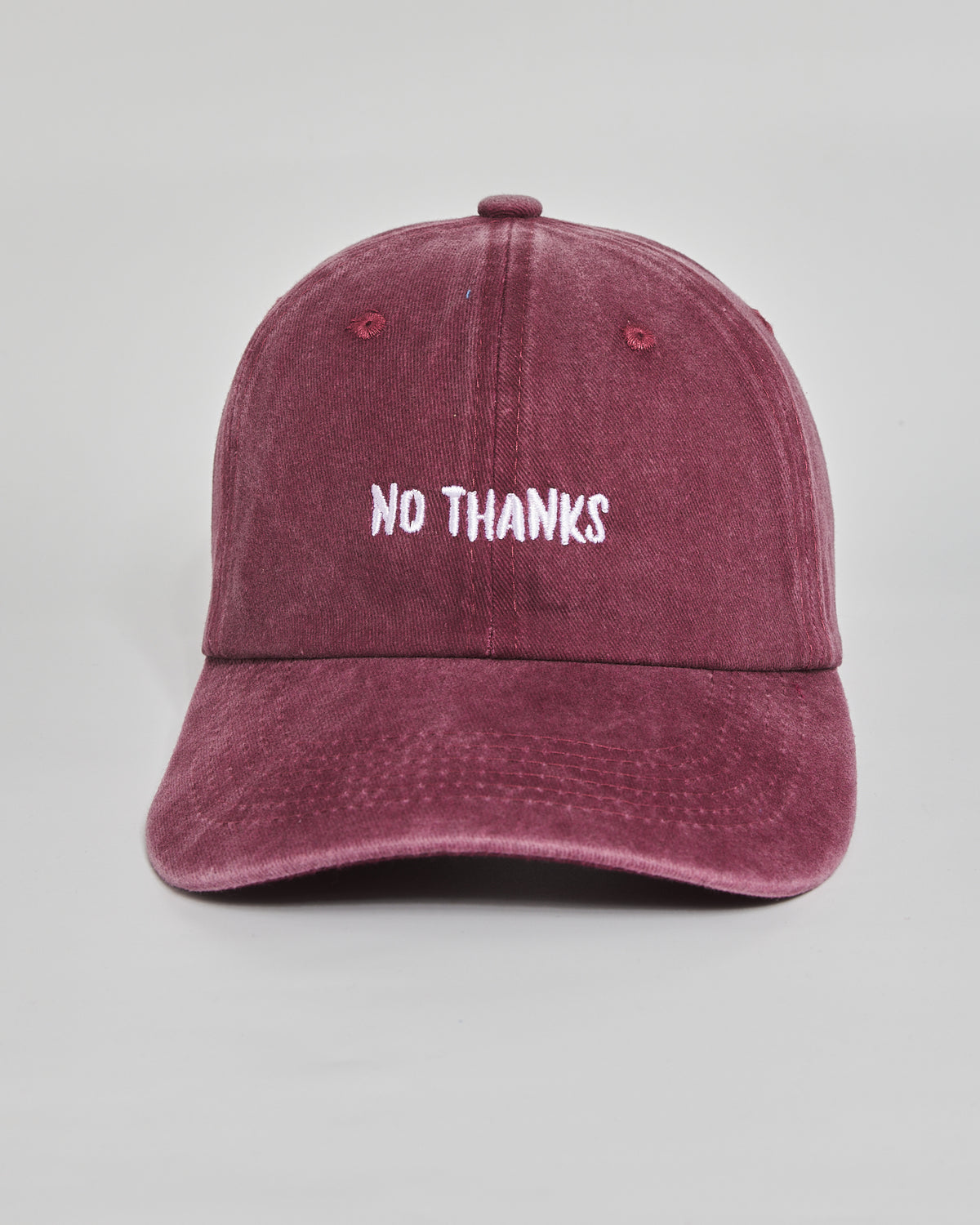 No Thanks burgundy washed cap - front view