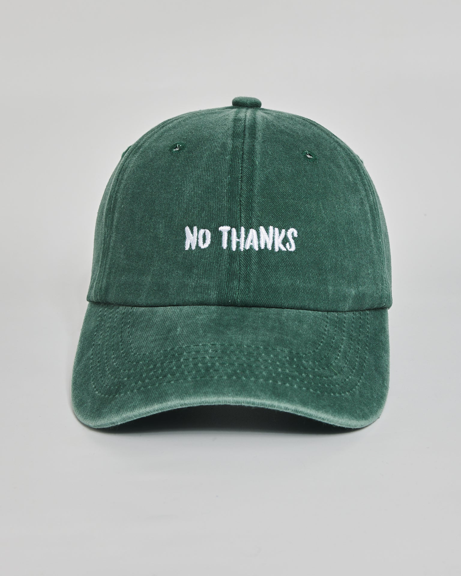 No Thanks forest green washed cap - front view