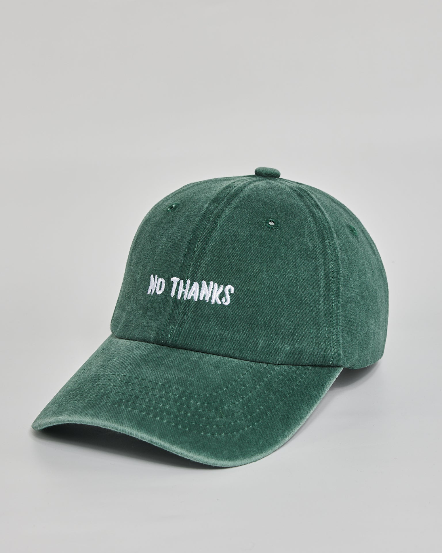 No Thanks forest green washed cap - side view