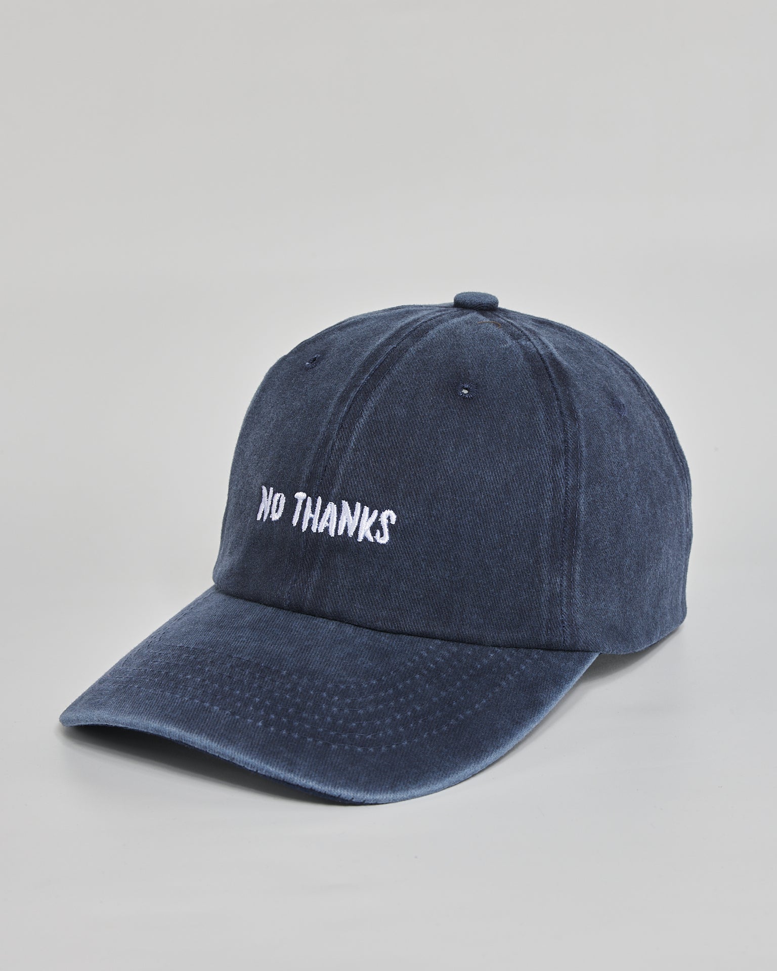 No Thanks navy washed cap - side view