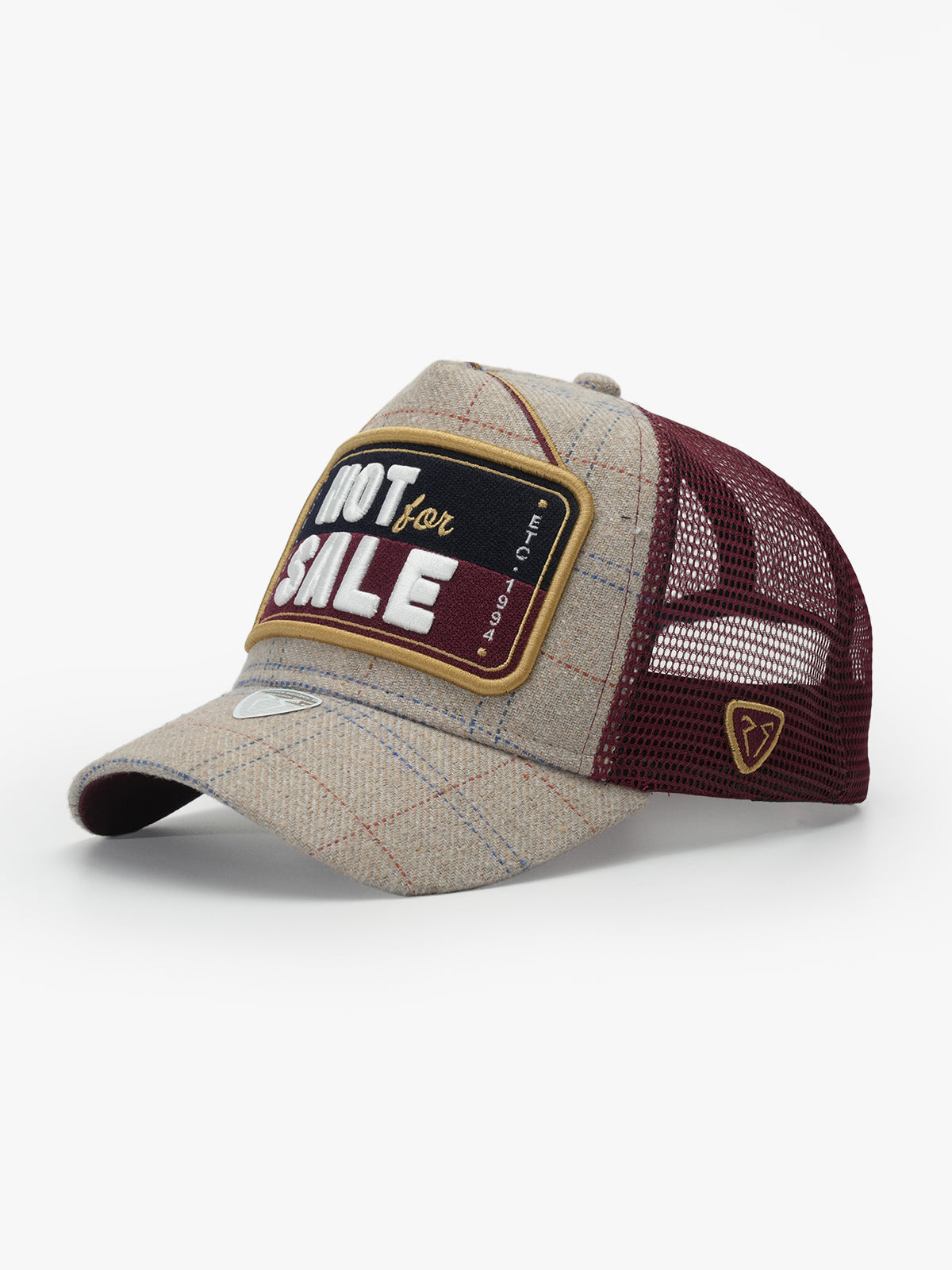 Side view of Not For Sale Burgundy Trucker Hat