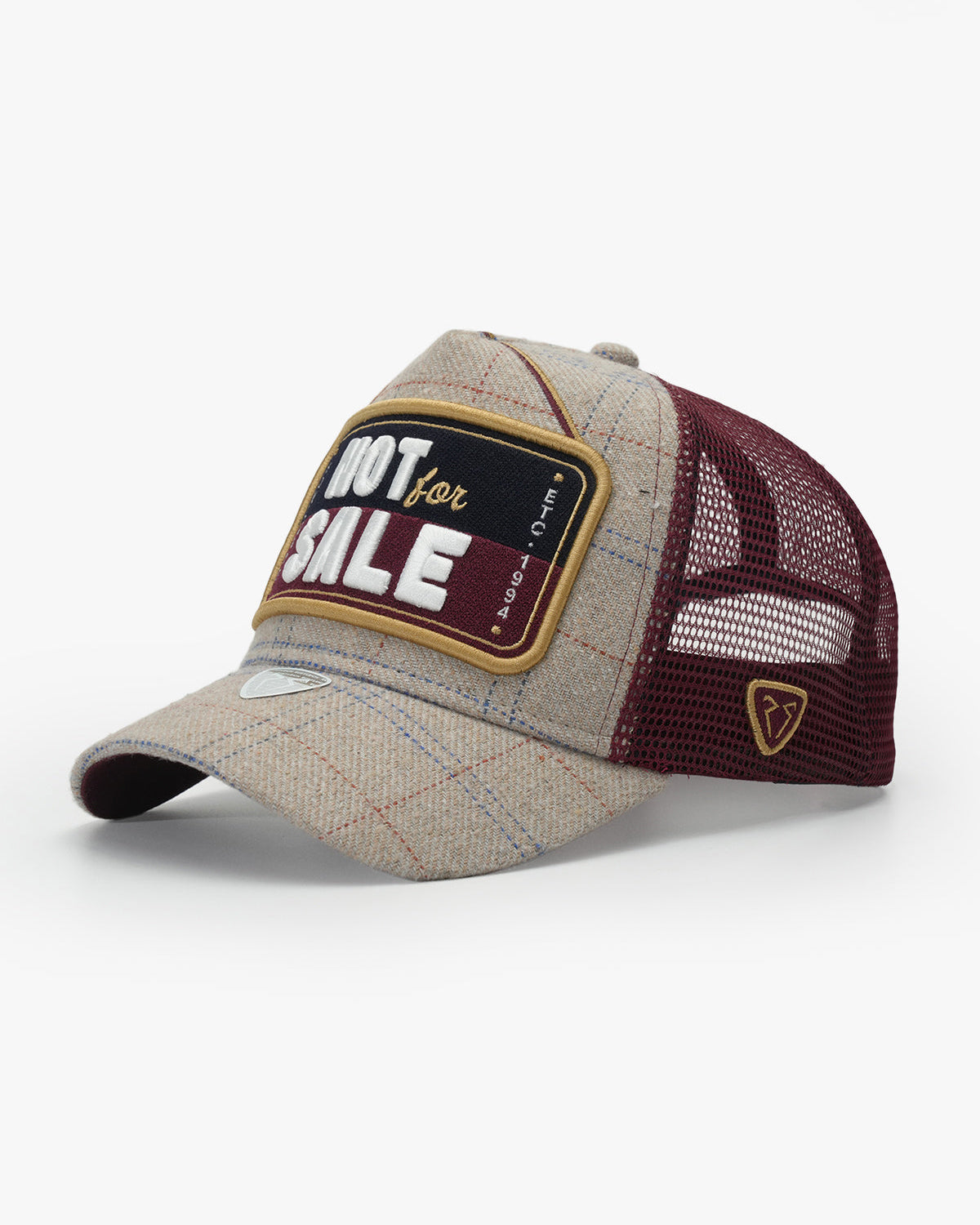 Side view of Not For Sale Burgundy Trucker Hat
