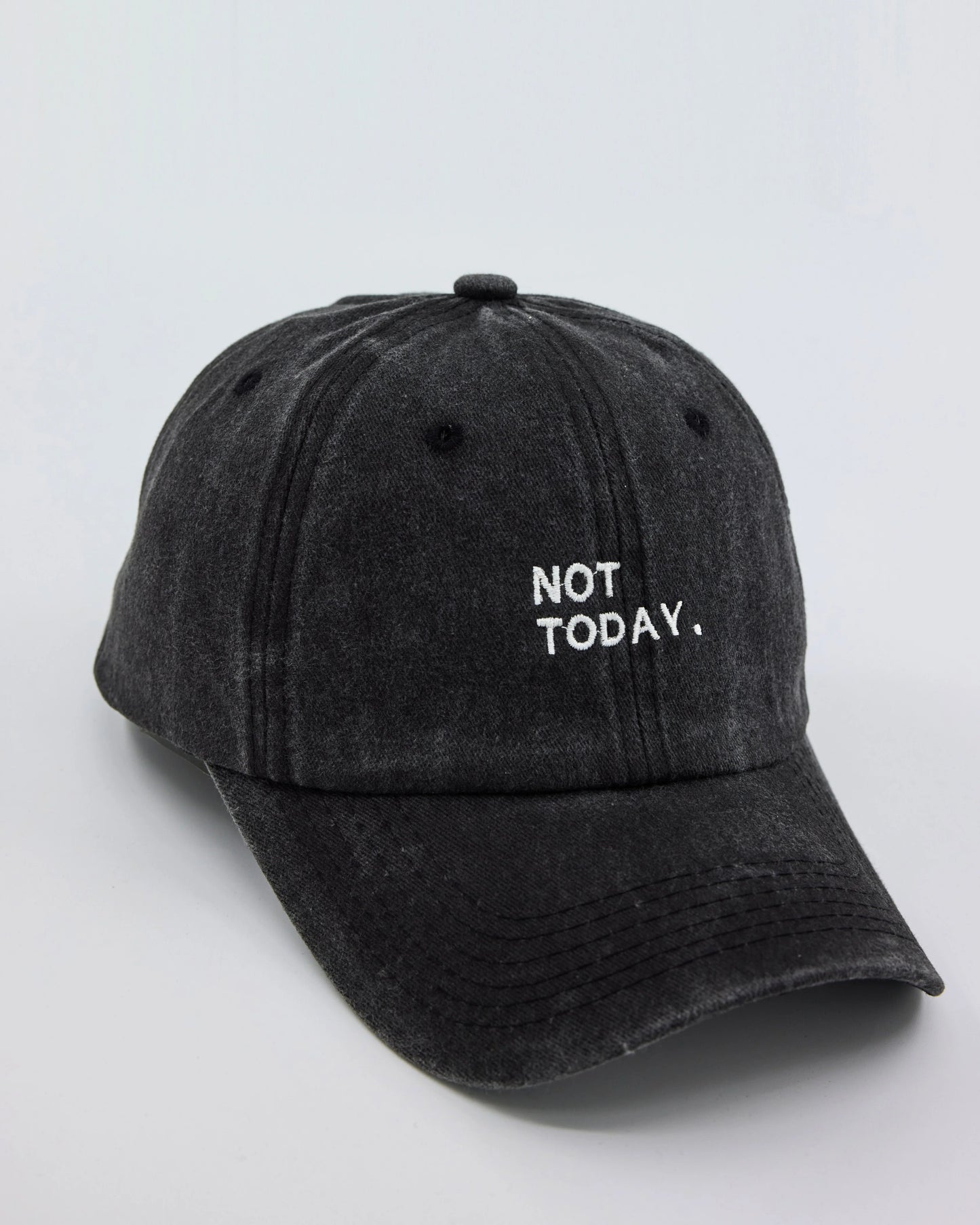 side look of not today black cap on a white background
