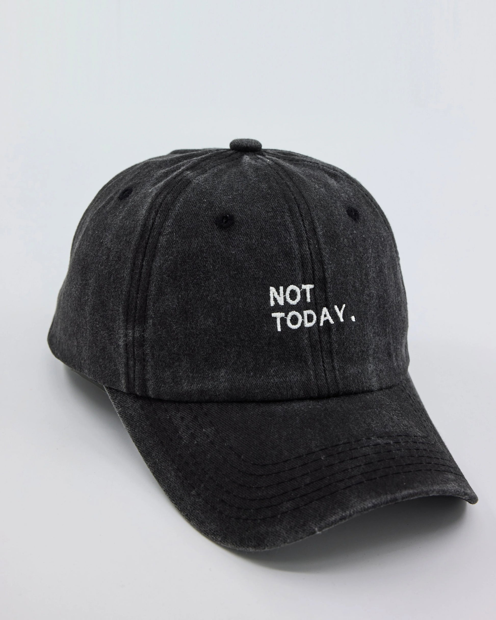 side look of not today black cap on a white background