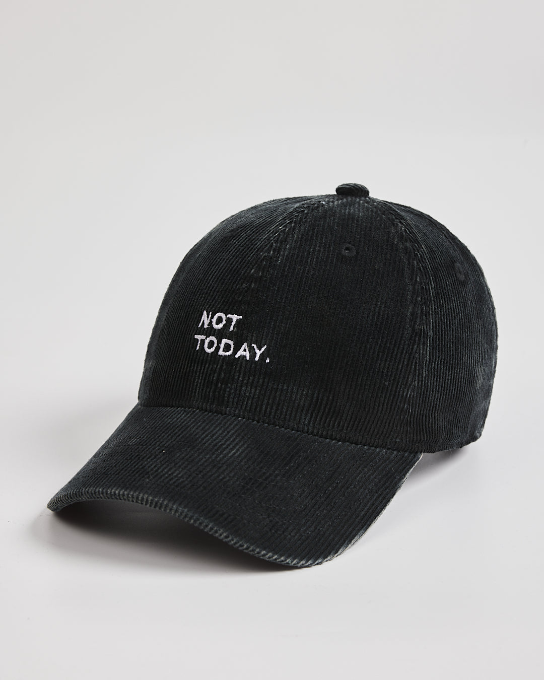 Black cap with 'Not Today' text on a light gray background