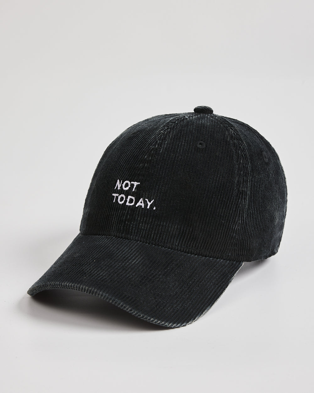 Black cap with 'Not Today' text on a light gray background