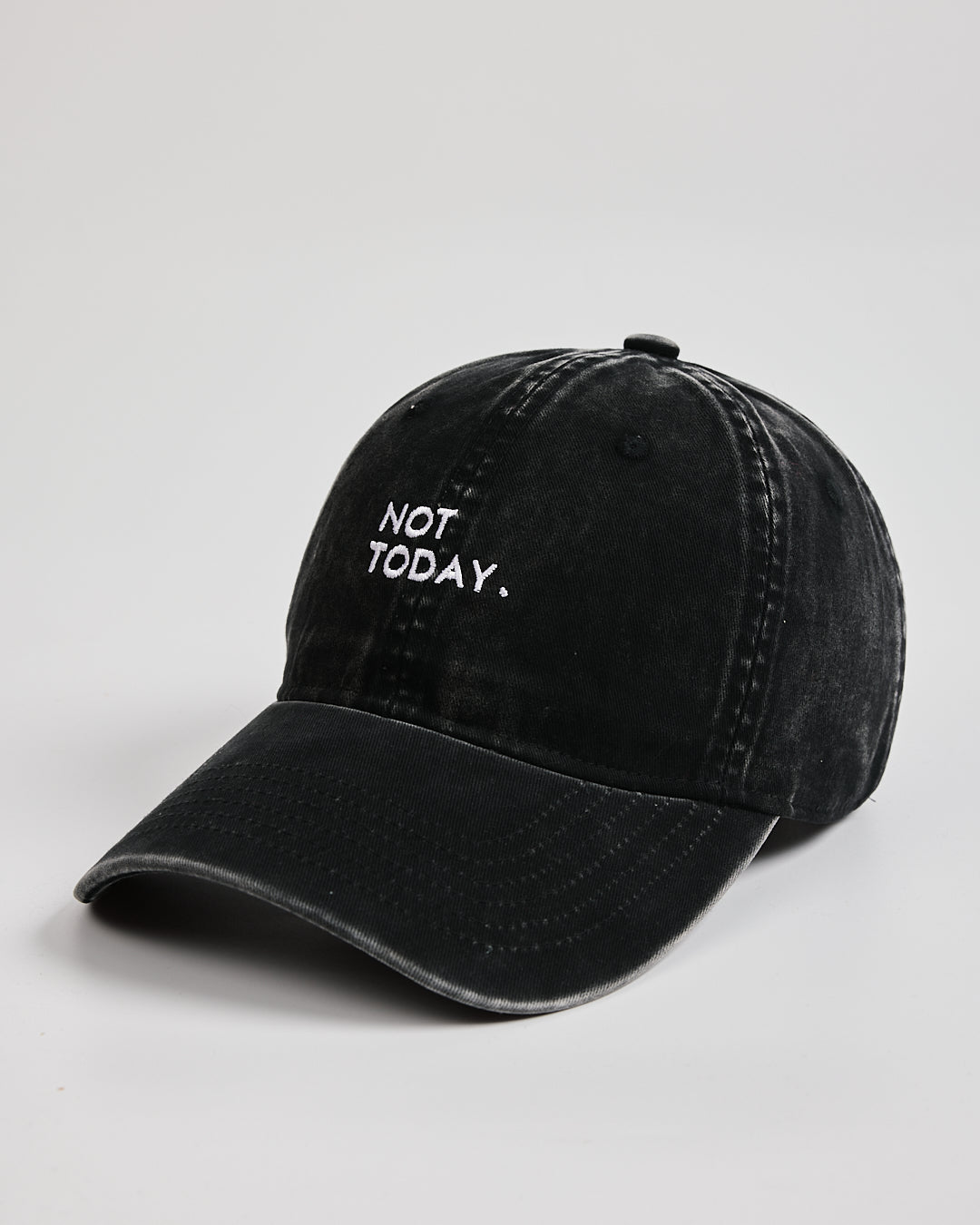 Side view of Not Today Black Washed Cap