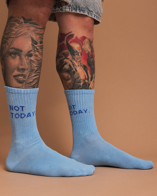 Side view of Not Today Blue Socks