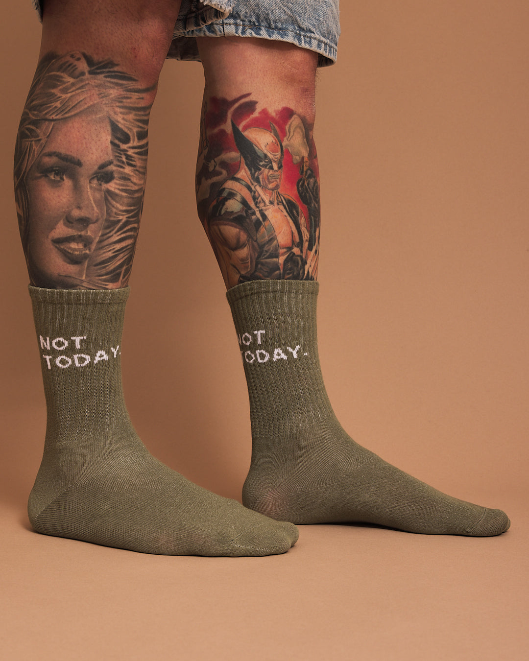 Side view of Not Today Dusty Green Socks