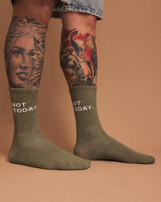 Side view of Not Today Dusty Green Socks