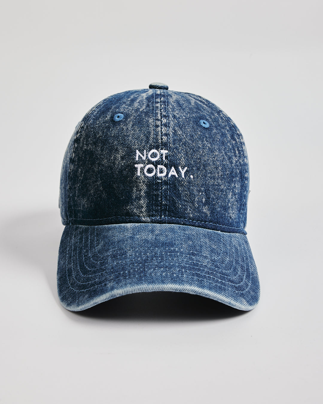Front view of Not Today Navy Denim Washed Cap