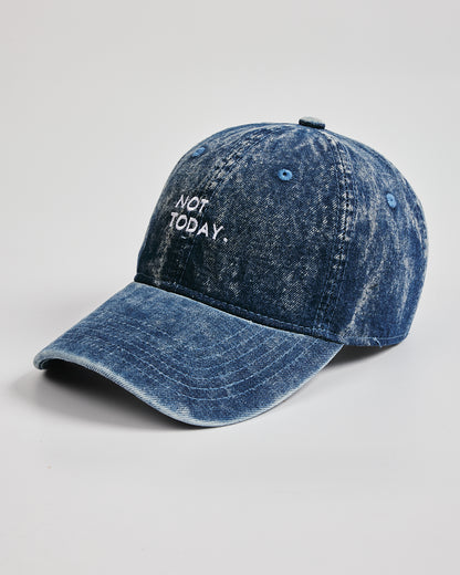 Side view of Not Today Navy Denim Washed Cap