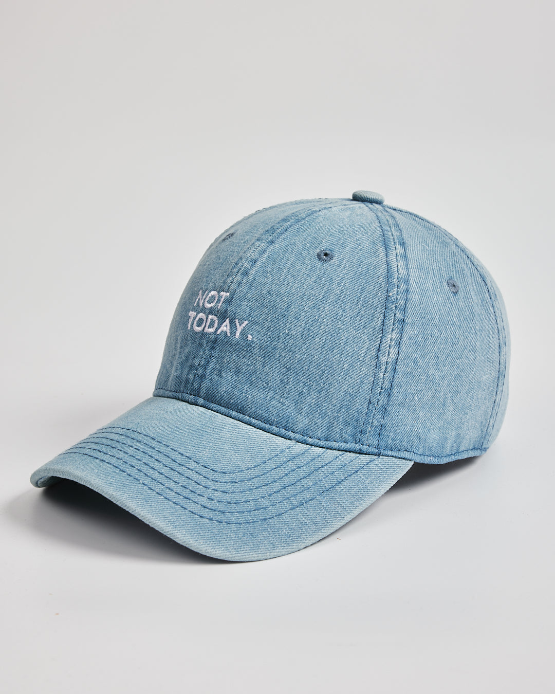 Side view of Not Today Light Blue Denim Washed Cap