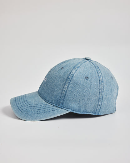 Not Today Light Blue Denim Washed Cap on a light gray background