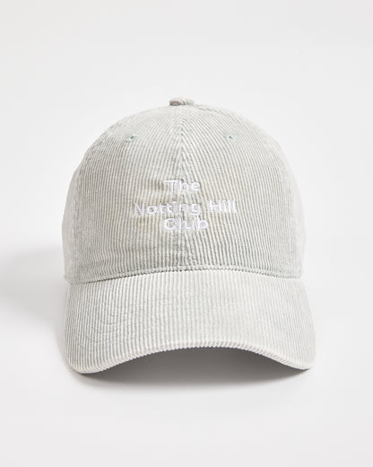 Light gray cap with text on a white background
