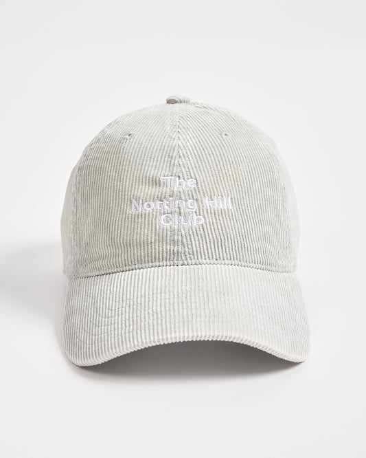 Light gray cap with text on a white background