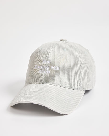 Light gray cap with text on a white background