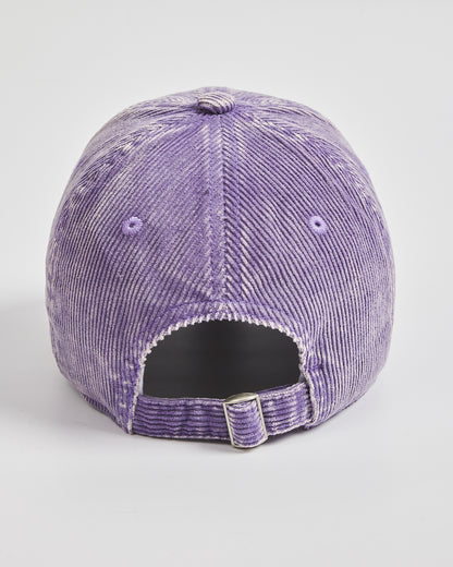 Purple corduroy cap on a light gray background