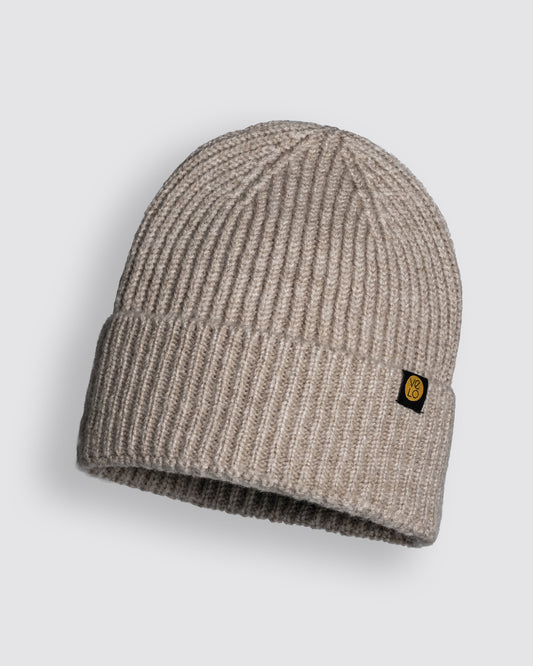 Front view of Oatmeal Lux Beanie