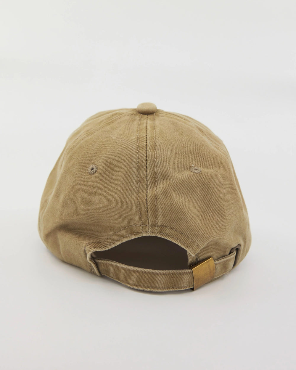 back view of olive green washed cap with love myself embroidered in white