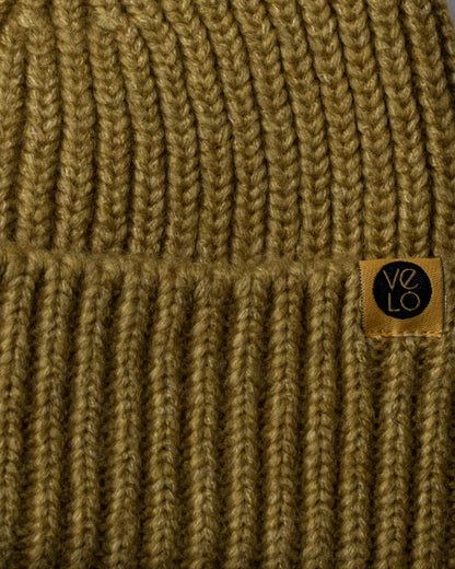 Close view of Olive Lux Beanie