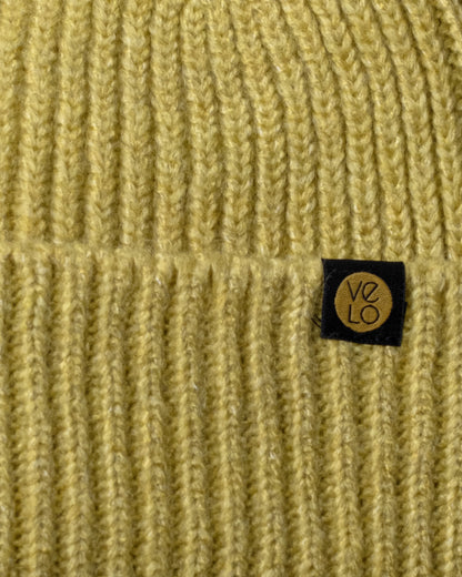 Close view of Olive Yellow Lux Beanie