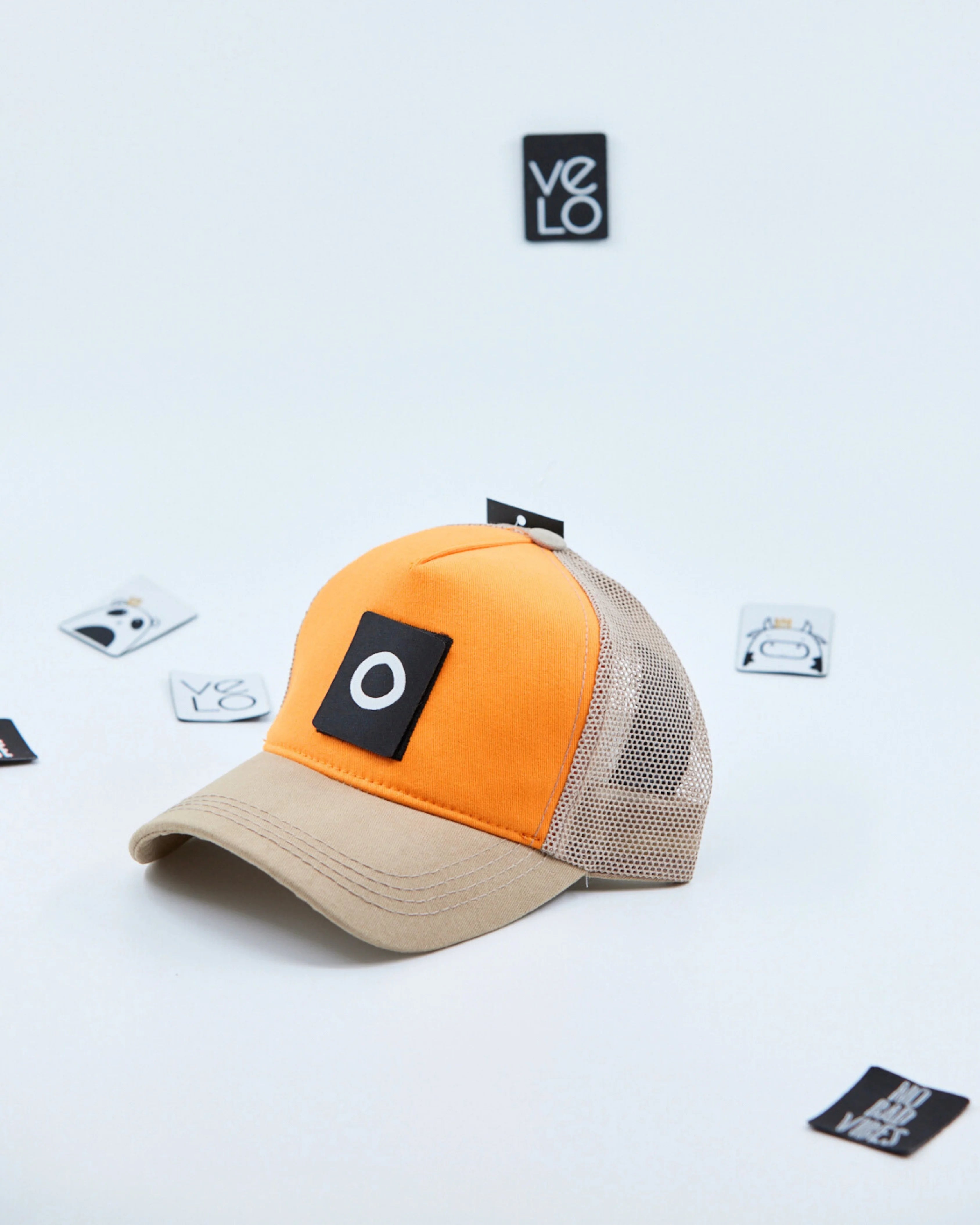 Orange and Beige Customisable Trucker Cap with patches