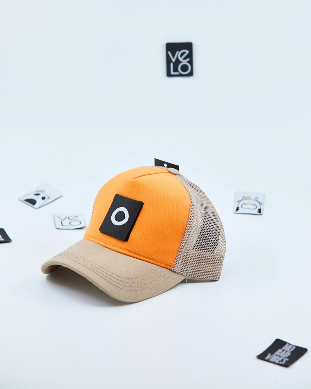 Orange and Beige Customisable Trucker Cap with patches