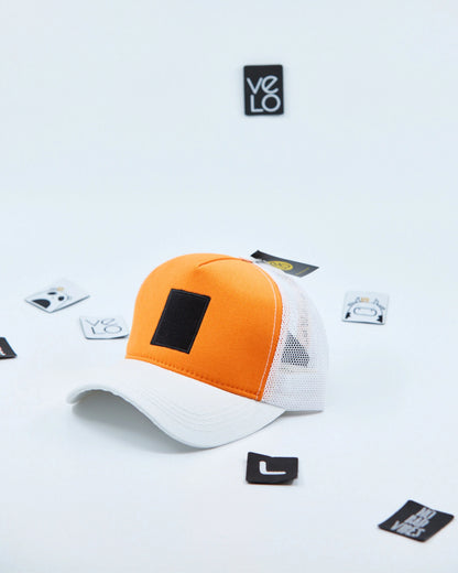 Side view of Orange and White Customisable Trucker Cap