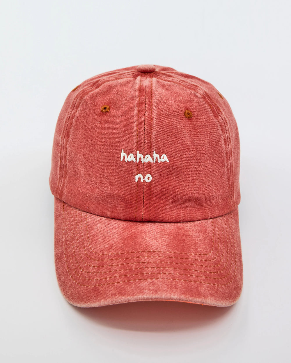 front view of Orange Hahaha No Washed Cap