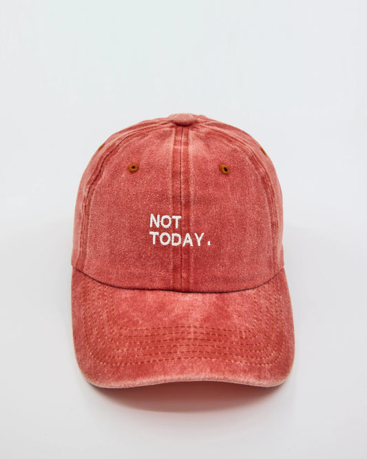 Orange Washed Cap with Not Today embroidered in white