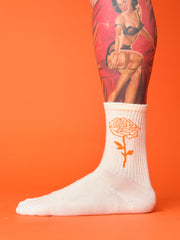 Orange Rose White Socks