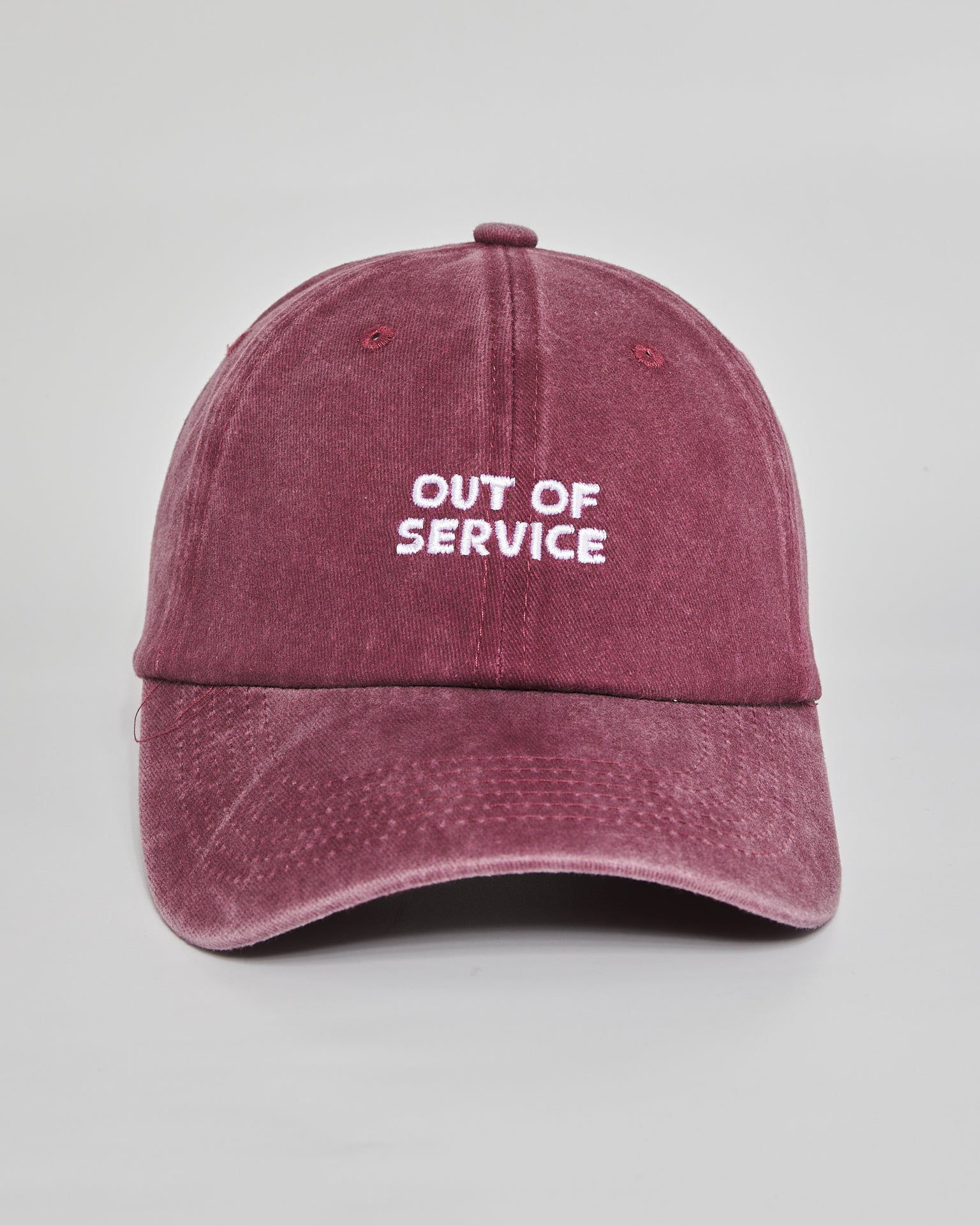 Out of Service burgundy washed cap - front view