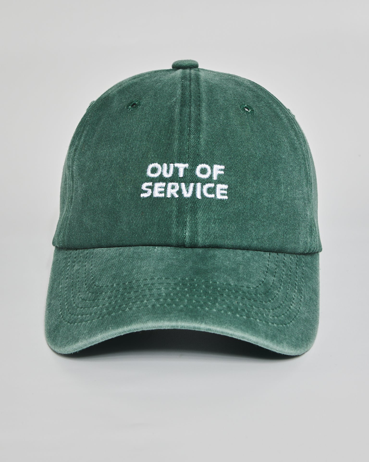 Out of Service forest green washed cap - front view