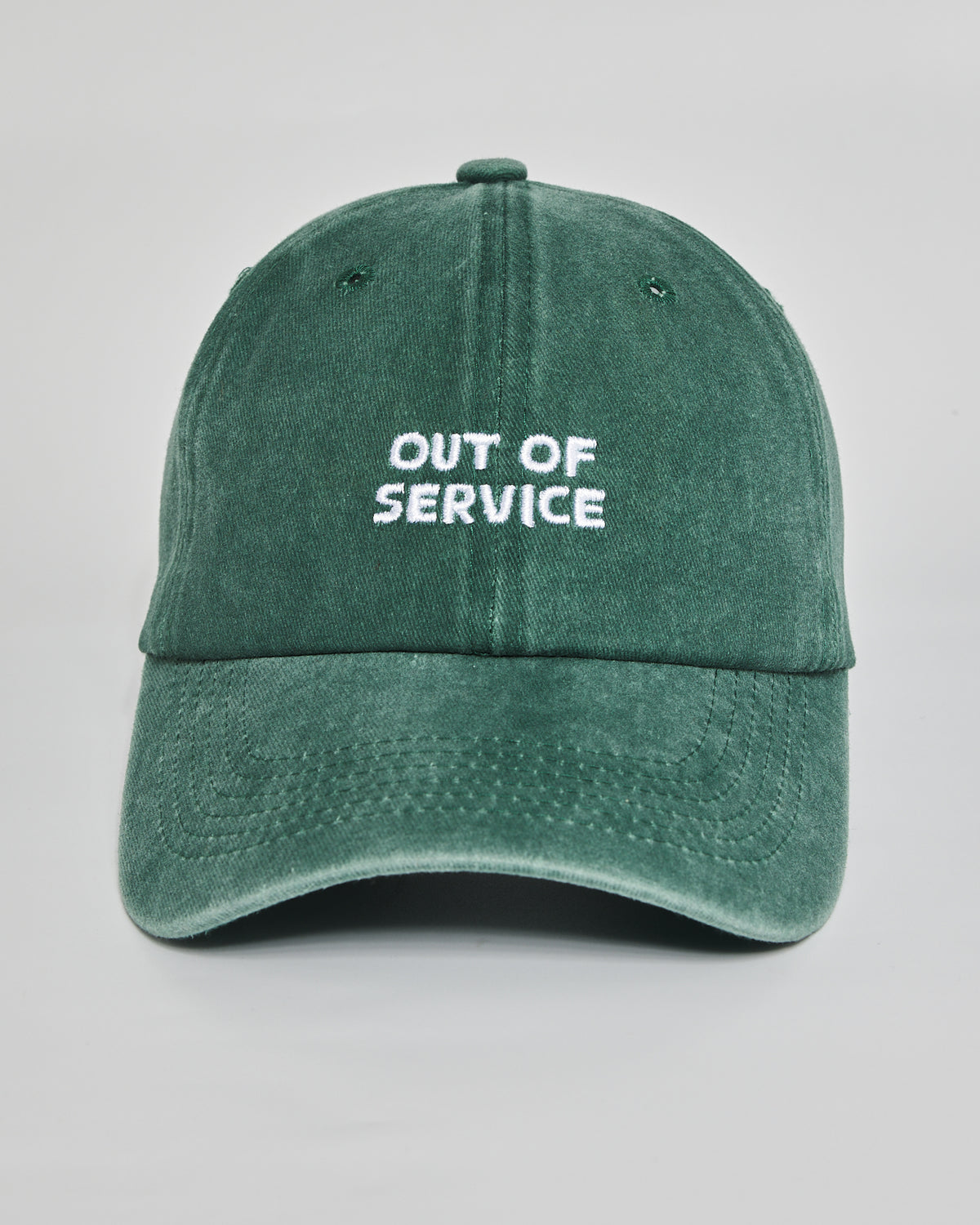 Out of Service forest green washed cap - front view