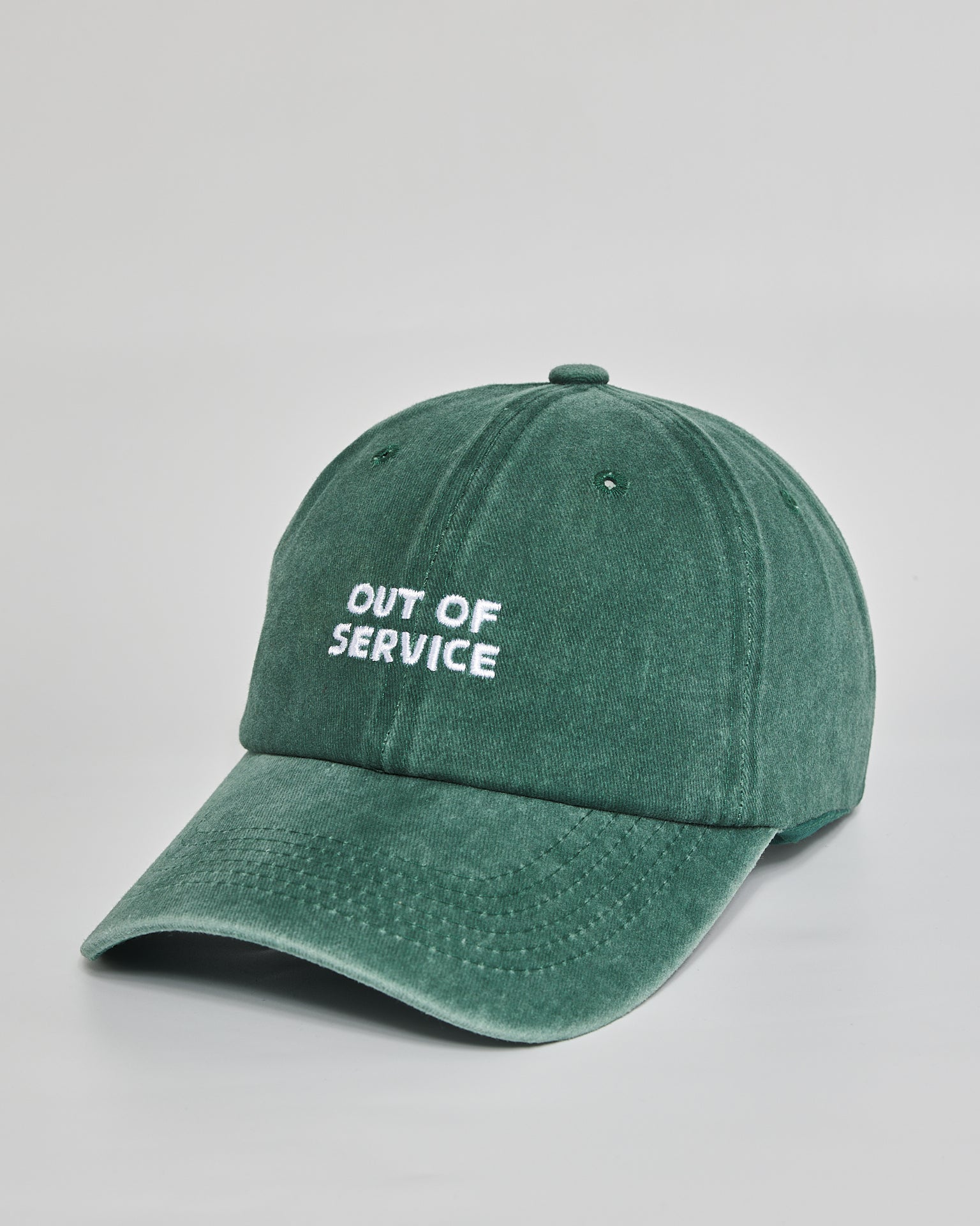 Out of Service forest green washed cap - side view