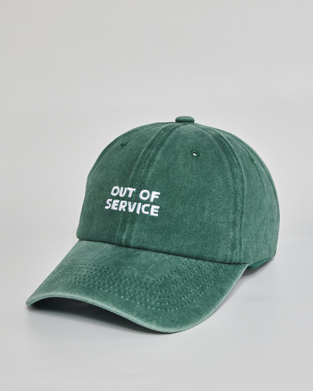 Out of Service forest green washed cap - side view