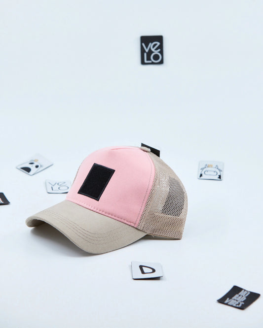 Side view of Pink and Beige Customisable Trucker Cap