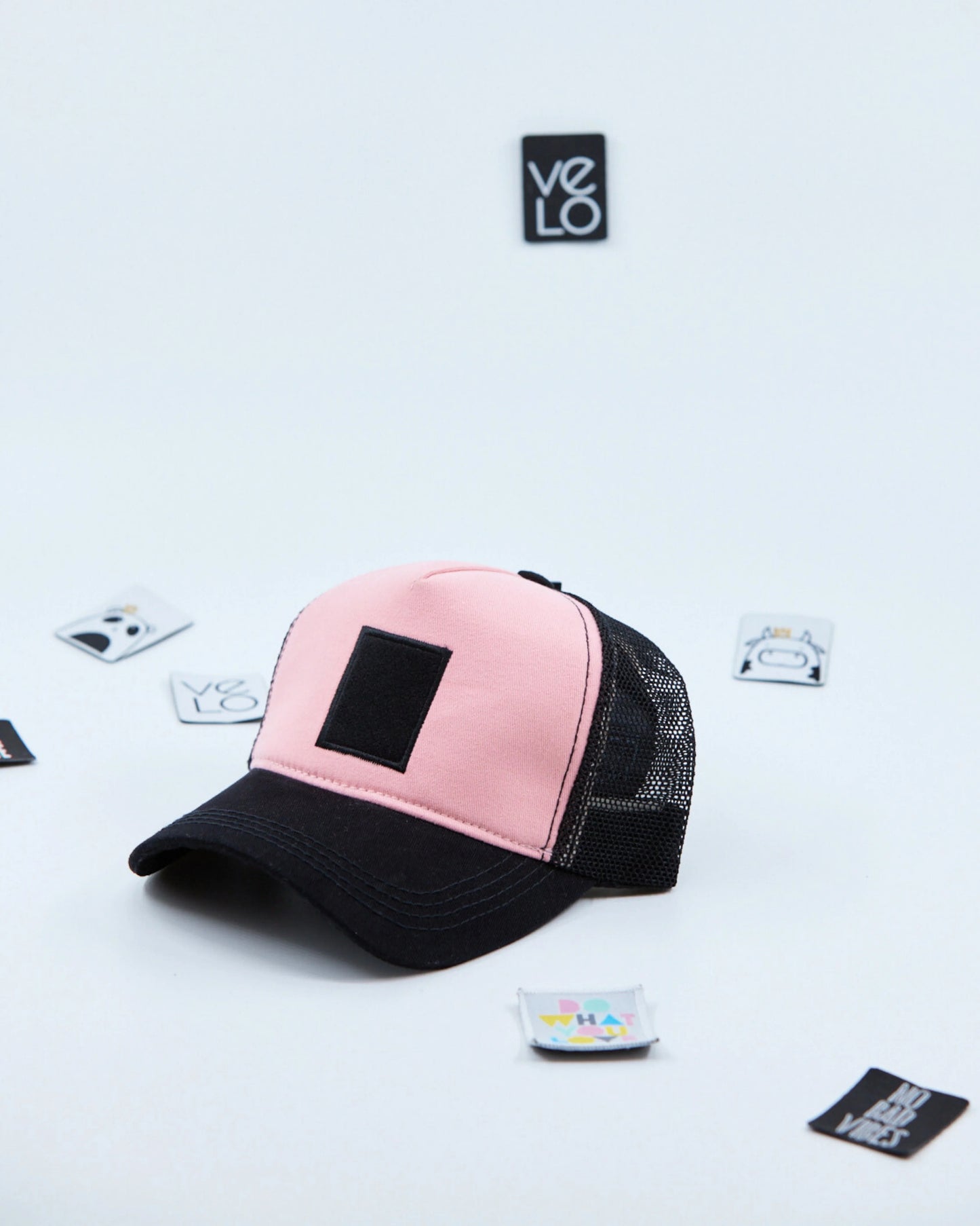 Side view of Pink and Black Customisable Trucker Cap