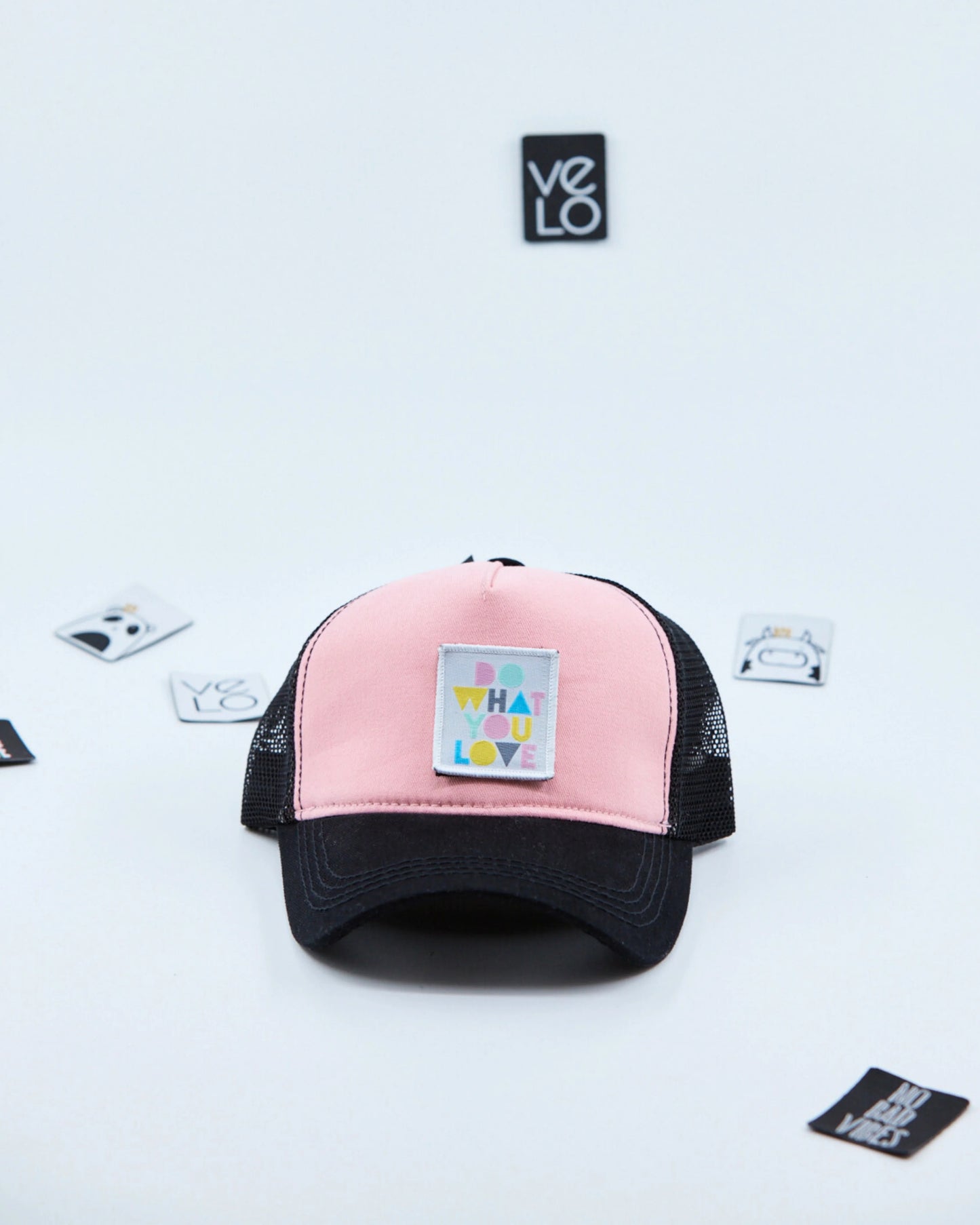 Front view of Pink and Black Customisable Trucker Cap