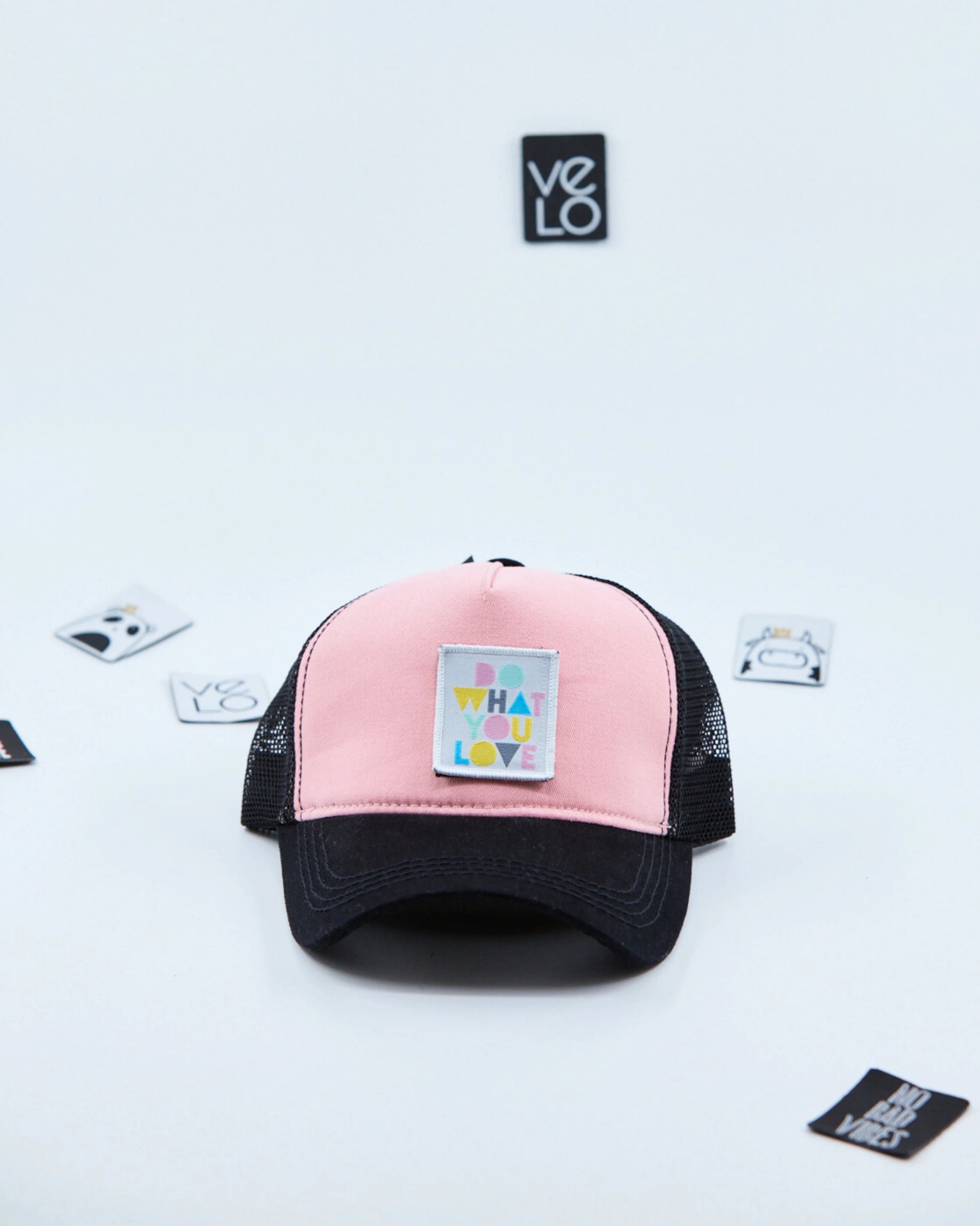 Front view of Pink and Black Customisable Trucker Cap
