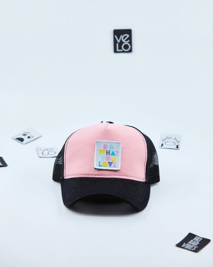 Front view of Pink and Black Customisable Trucker Cap