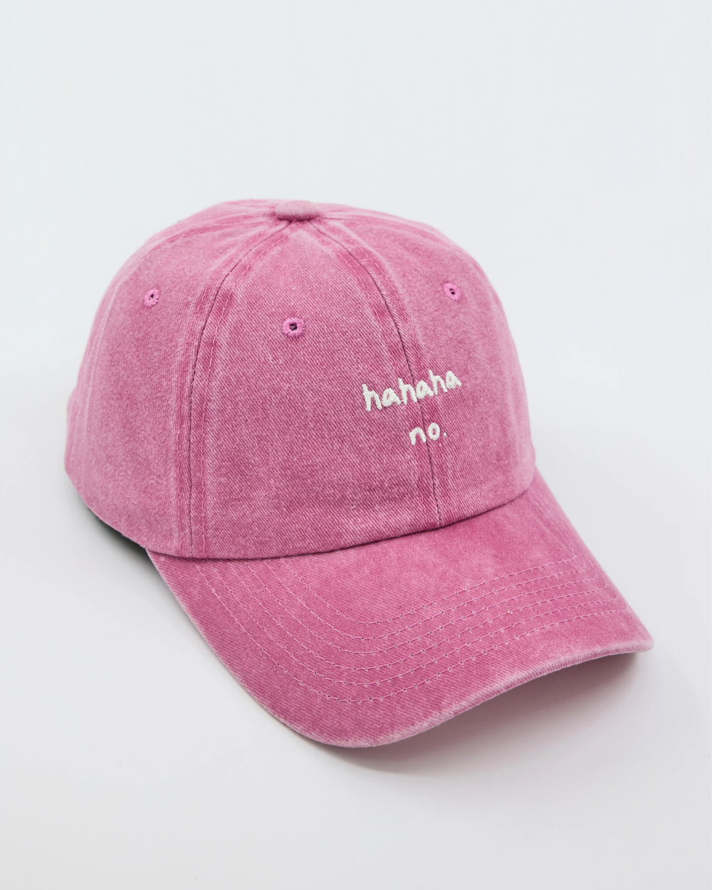 side view of Pink Hahaha No Washed Cap