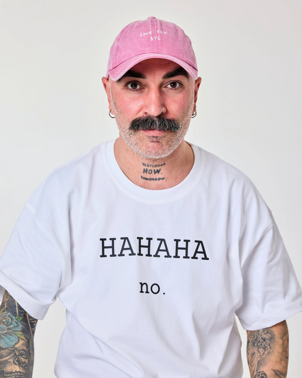 front view of a man wearing Love You Bye Pink Washed Cap