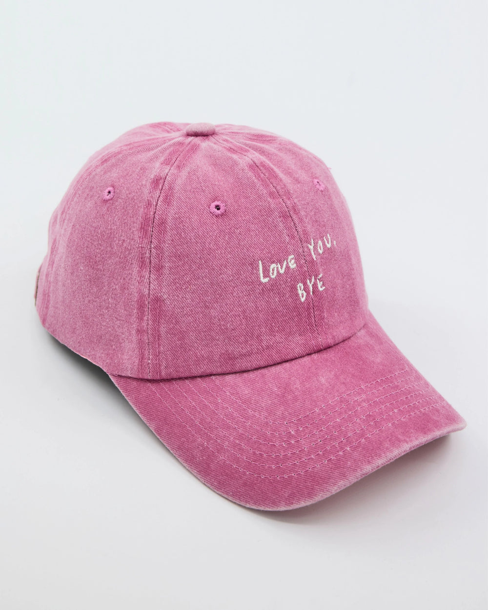 side view of Love You Bye Pink Washed Cap