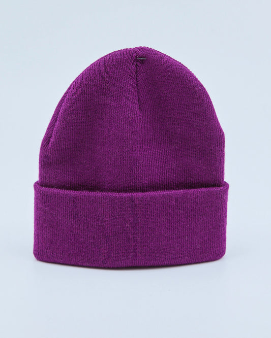 Purple beanie on a light gray background