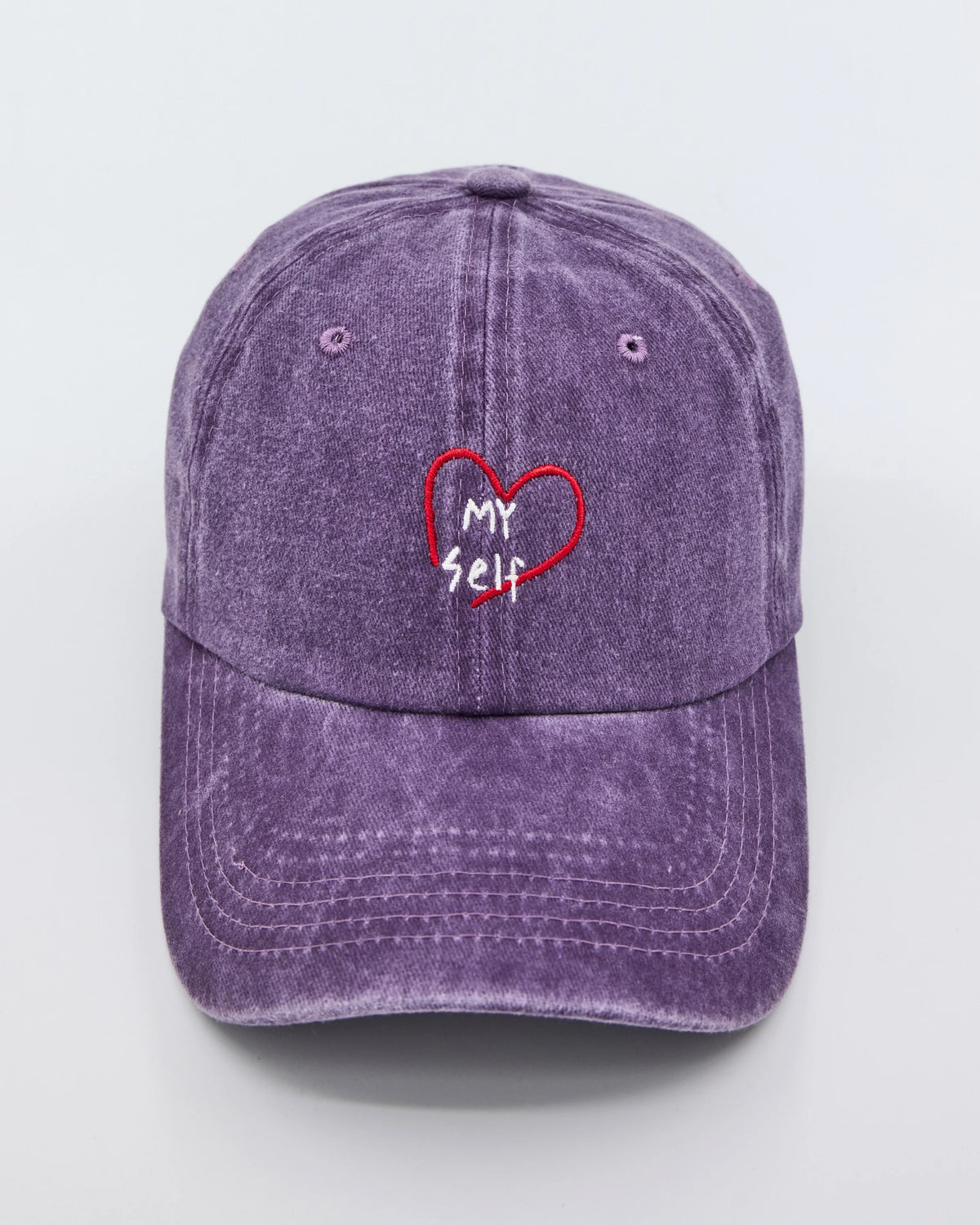 front view of Purple Love Myself Washed Cap