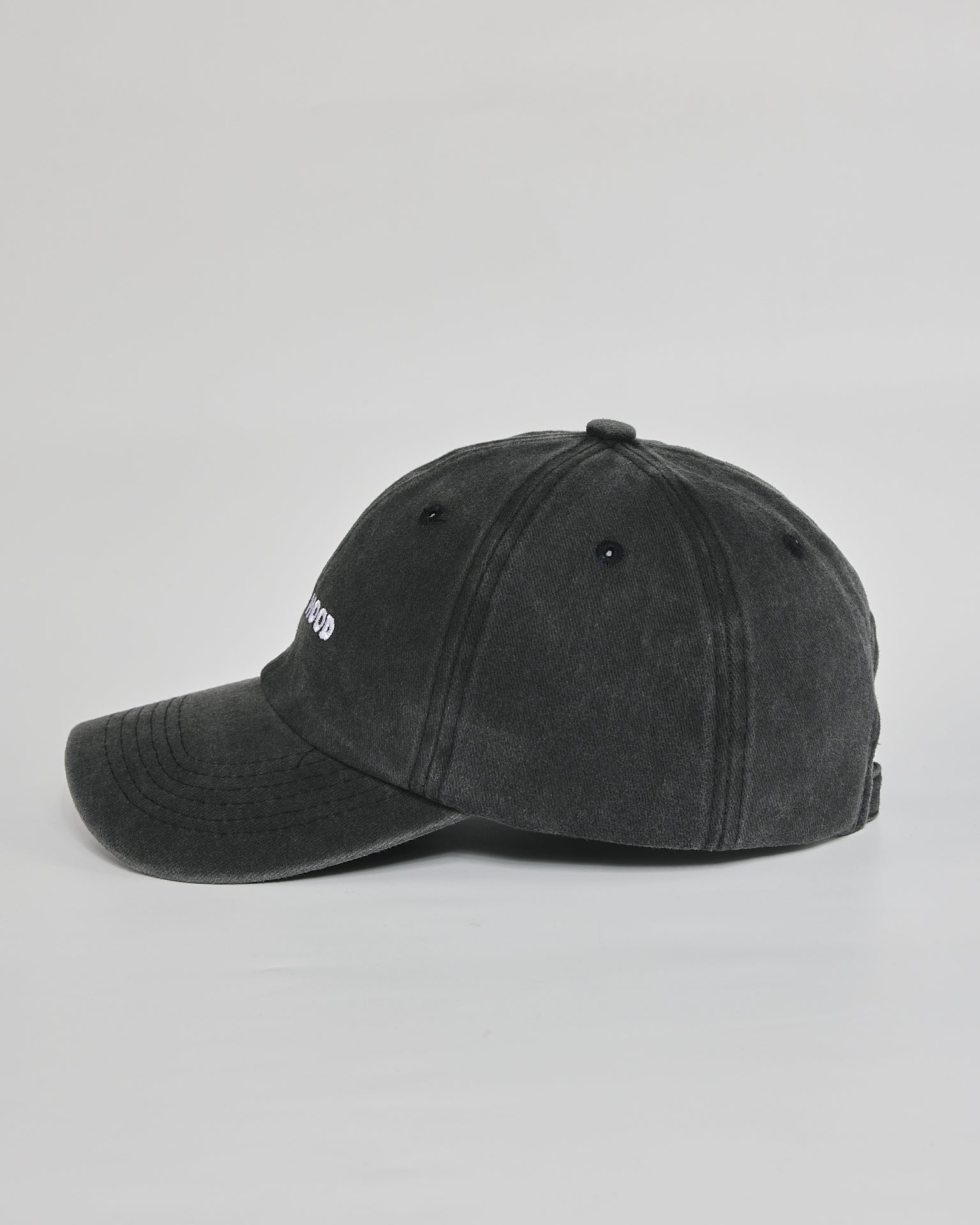 Quiet Mood black washed cap - angled view